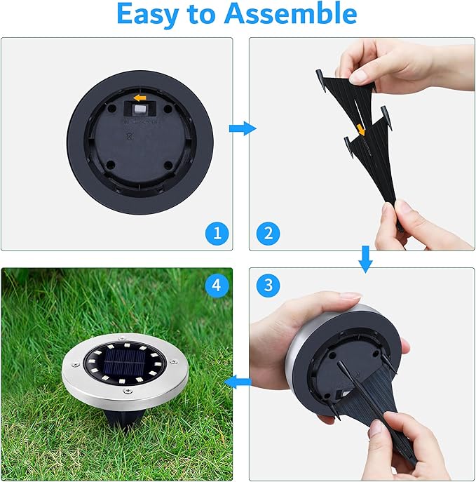Biling Solar Ground Lights Outdoor 12 Packs, Bright 12 LEDs Solar Lights Outdoor Waterproof for Yard Walkway Garden Driveway (Warm White)