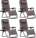 Homall Zero Gravity Chair Patio Folding Lawn Outdoor Lounge Gravity Camp Reclining Lounge Chair with Cup Holder Pillows for Poolside Backyard and Beach Set of 4 (Brown)