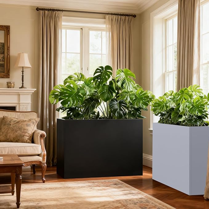 Black Steel Metallic Heavy Planter 36" x 15" x 24" for Outdoor Plants Metal Rectangular Outdoor Planter Spliced Flower Box with Partitions for Outside,Indoor,Garden (Black, 36 * 15 * 24)