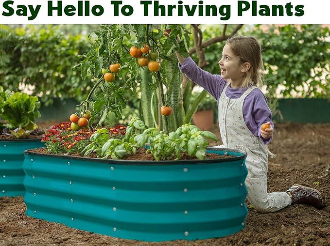 Plant & Plot Galvanized Raised Garden Beds Outdoor // 4×2×1 ft Planter Raised Beds for Gardening, Vegetables, Flowers // Large Metal Garden Box (Turquoise)