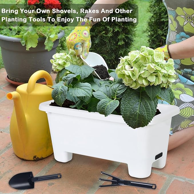 Self-Watering Rectangle Planter Boxes 8-Pack, 15.7-Inch Window Box Planter with Drainage Holes & Trays, Pots for Vegetables, Herbs, Flowers, Garden Windowsill Balcony (White)