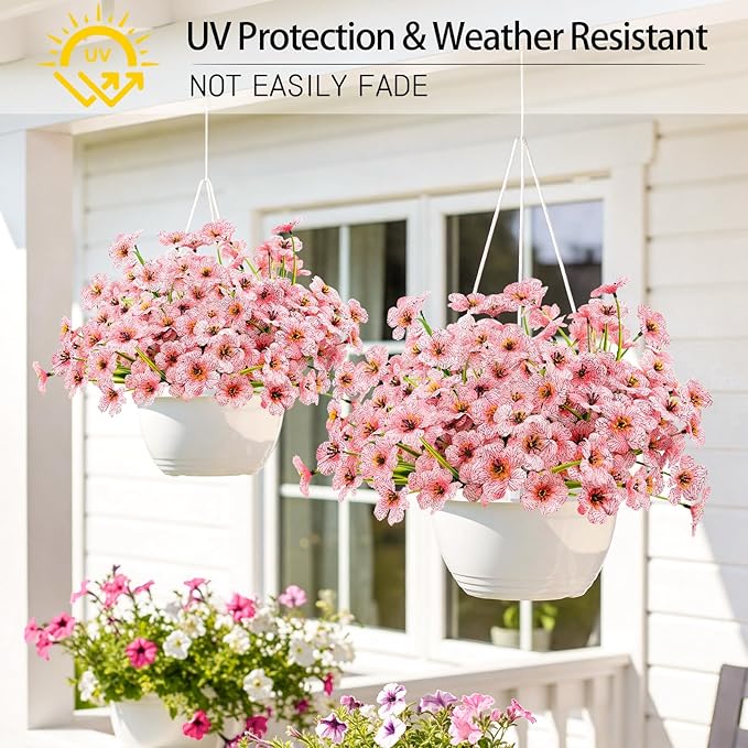 MACTING Artificial Flowers for Outdoors 6 Bundles UV Resistant Fake Flowers No Fade Faux Plastic Flowers for Hanging Planters Window Patio Porch Yard Garden Indoor Outside Spring Decoration,Pink