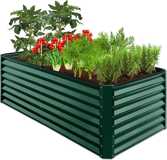 Best Choice Products 6x3x2ft Outdoor Metal Raised Garden Bed, Deep Root Box Planter for Vegetables, Flowers, Herbs, 269 Gallon Capacity, 100% Non Toxic Materials - Dark Green