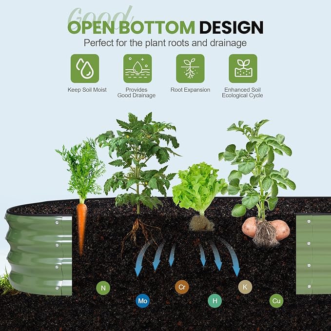 G GOOD GAIN Raised Garden Beds - 8x2x1ft Galvanized Planter Boxes Kit with Protective Tape & Gloves & Tools | Oval Metal Outdoor Raised Bed for Gardening Vegetables, Fruits, Flowers, Herbs, Oliver