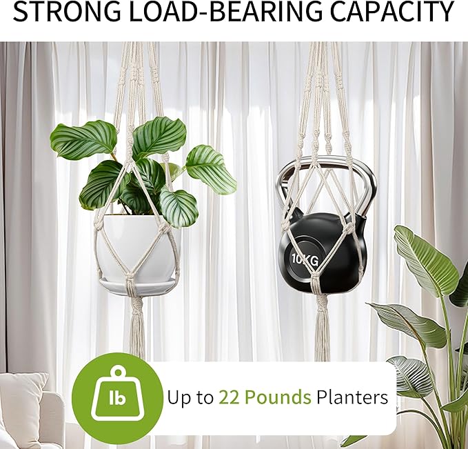 Macrame Plant Hanger - Fits 4 to 13 inches Pots for Indoor Outdoor, 34"/41"/46" 3 Sizes Set, Ivory (POTS NOT Included)