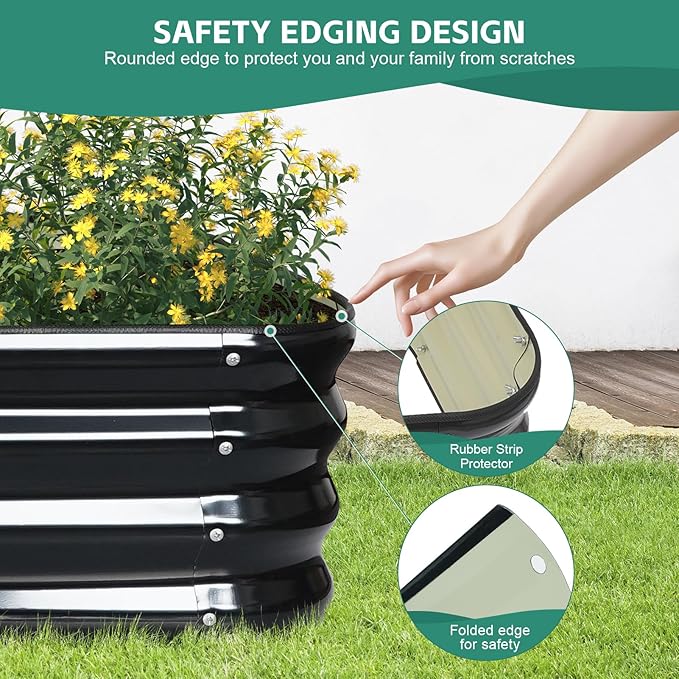 5 in 1 Galvanized Raised Garden Bed - 8x3x1ft (2Packs) Modular Planter Box Outdoor | Metal Raised Bed Kit with Bracing Rods for Gardening Vegetables Flowers Fruits Herbs (Dark Grey)