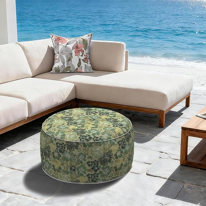 LVTXIII Inflatable Stool Ottoman Footrest with Handle, Decorative Fade-Resistant Foot Stool, Indoor or Outdoor Pouf for Home Garden and Camping Use, 31x31x14, Green Rose