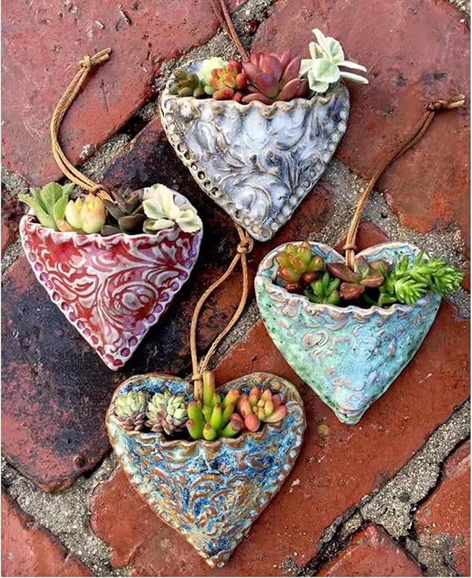 Retro Heart Shaped Plant Pots, Indoor Vertical Wall Hanging Garden Small Plant Pots Succulent Planter Hanging Plant Holder for Window Decorations for Living Room Office (Blue)