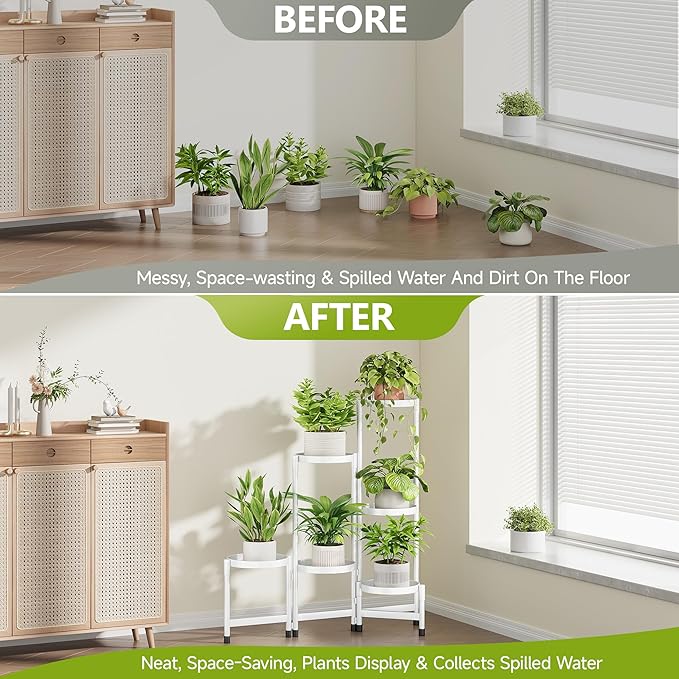 6 Tier Plant Stand Indoor, Tiered Plant Stand Outdoor for Multiple Plants, Corner Plant Shelf for Patio Balcony Porch Garden Living Room House,White