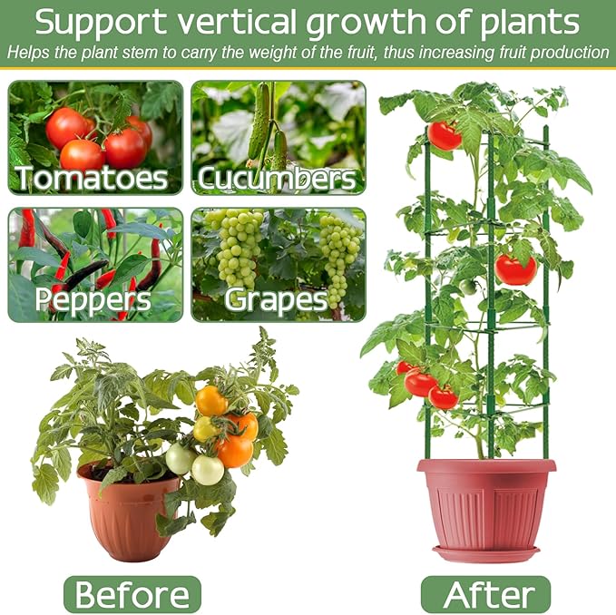 Halatool 8 Pack Tomato Cages for Garden,Up to 48in(4FT) Adjustable Tomato Cage,Garden Stakes Tomato Trellis for Pots,Tomato Plant Support for Raised Garden Bed&Climbing Vegetables Flowers(Green)