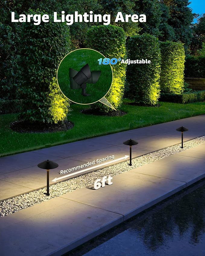 SUNVIE All-in-ONE Landscape Lighting Kit 6-Pack LED Outdoor Pathway Lights, 2-Pack Spotlights, 60W Transformer, 100FT 16/2 AWG Wire and Connectors Outdoor Landscape Lighting for Walkway Garden Yard