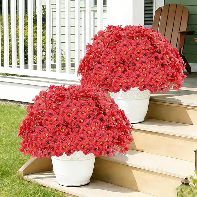 22 Pack Artificial Flowers Outdoor Fake Plants, Faux Flowers UV Resistant with Plastic Plants, Faux Silk Flowers for Outdoors Outside Front Porch Hanging Planter Window Box Garden Decoration(Red)