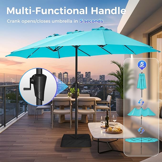 SUPERJARE 13FT Outdoor Umbrella for Patio, Double sided Pool Umbrellas with Fade Resistant Canopy, Large Table Umbrella for Deck, Market, Backyard - Light Blue
