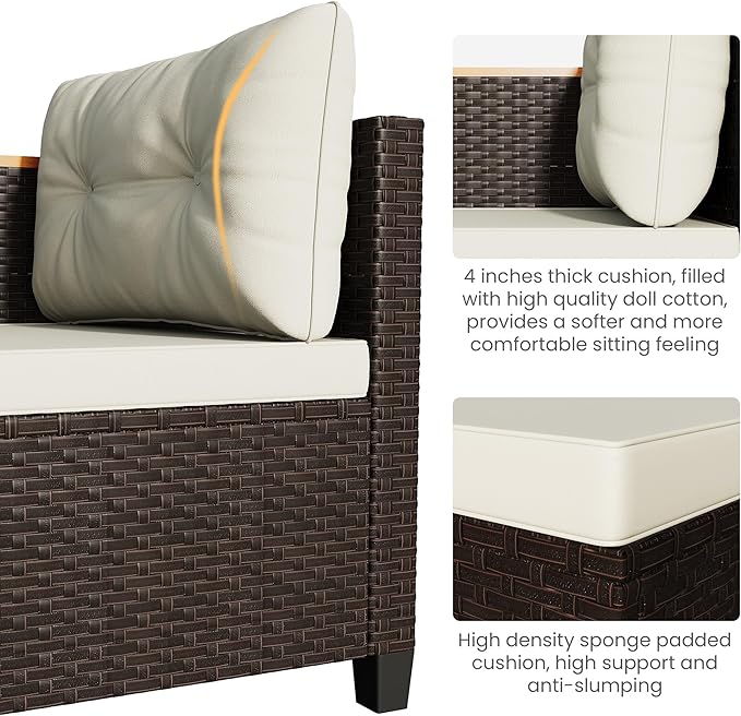 Wisteria Lane Small Patio Furniture Set, All-Weather Wicker Outdoor Sectional with Cushions, L Shape Outdoor Couch with Storage Table, 3 Piece PE Rattan Patio Furniture for Balcony, Beige