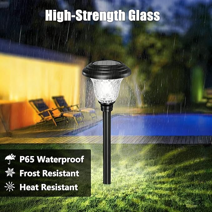 BEAU JARDIN 8 Pack Solar Pathway Lights Outdoor Solar Powered Light Christmas Gift Waterproof Glass High Lumen for Garden Landscape Path Yard Walkway Patio Driveway Outside White Color Changing Black