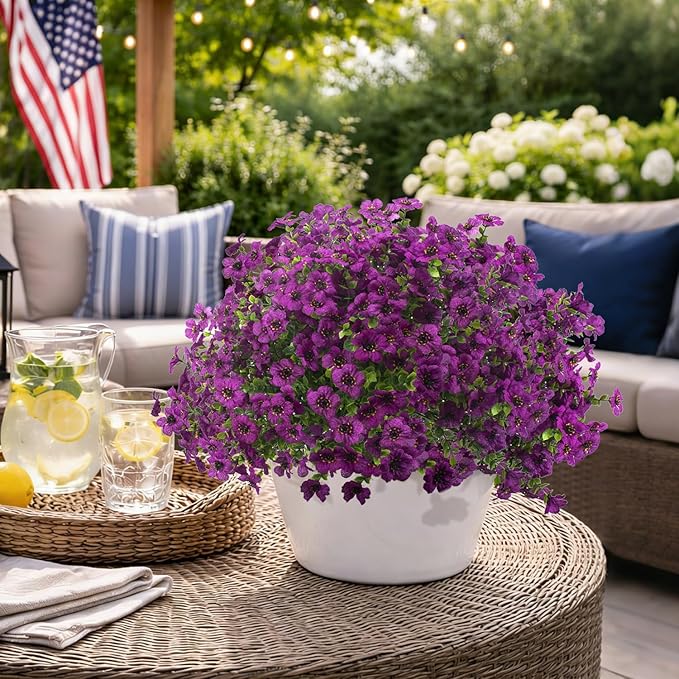 20 Bundles Artificial Flowers for Outdoors, UV Resistant Fake Plants Flowers Greenery Shrubs Plants for Decoration Outside Plants Hanging Planter Home Garden Decor (Purple)