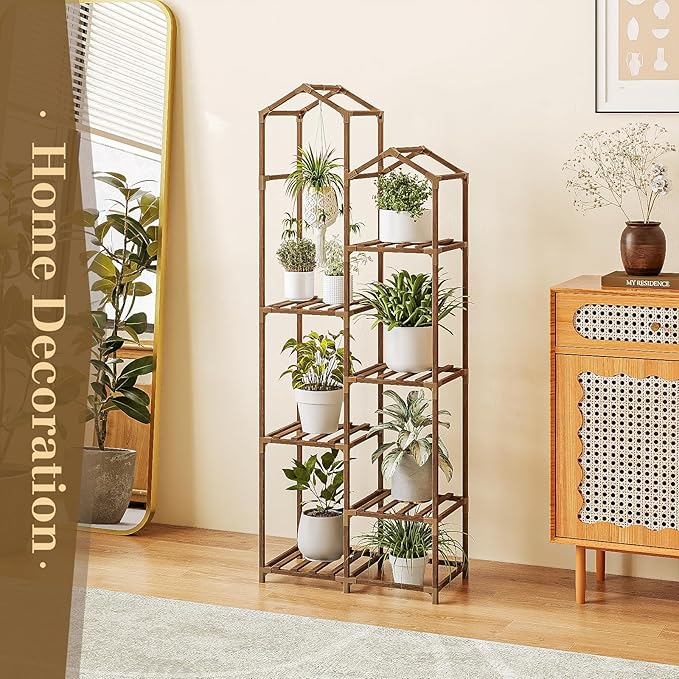 Bamworld Tall Plant Stand Indoor Outdoor Corner Plant Shelf Hanging Plant Holder Wood Flower Stand Plant Decor for Living Room Garden Balcony Patio