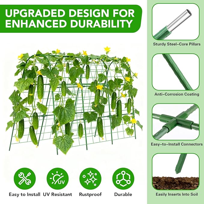 Cucumber Trellis for Raised Bed, U-Shape Garden Trellis for Climbing Plants Outdoor, Metal Arch Vegetables Trellis, Plant Support for Grape Vine Beans Squash Peas Flower