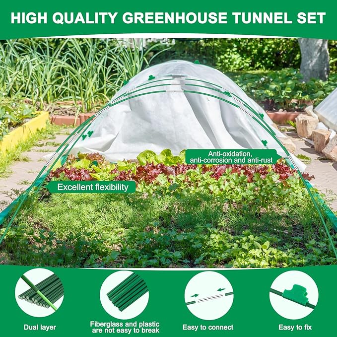 Greenhouse Hoops Grow Tunnel, 6 Sets of 8FT Long Garden Hoops for Raised Beds, Rust-Free Fiberglass Support Hoops Frame for Garden Netting, DIY Plant Support Garden Stakes for Row Cover, 36 Pcs