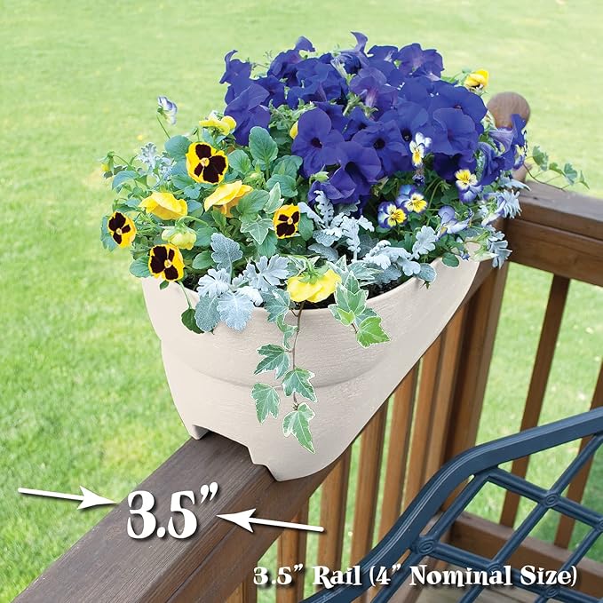 Bloomers Railing Planter with Drainage Holes – 24" Weatherproof Resin Planter – Polyethylene plastic - White