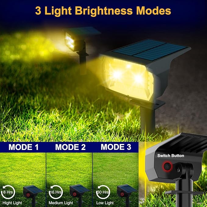 LOTMOS Solar Spot Lights Outdoor Waterproof IP67, 10 Pack Landscape Spotlights with 72 LEDs，3 Modes/ 2-in-1/Auto On/Off Solar Powered Flood Lights for Outside Garden Lawn Patio Driveway (Warm White)