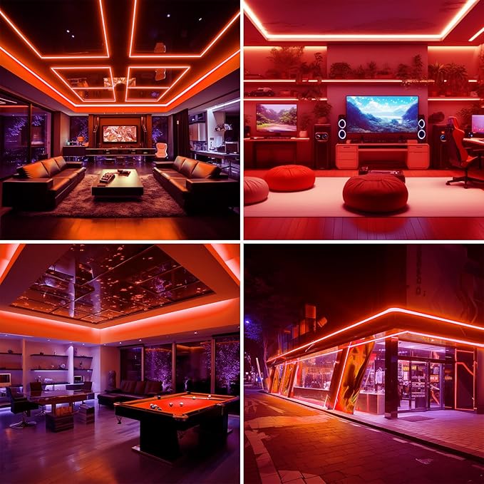 AC 110V COB LED Strip Lights Outdoor Waterproof 65.6ft, Red Super Bright 200W LED Rope Light, IP65 Flexible Cuttable, for Bedroom Garden Commercial House Gaming Room Decor