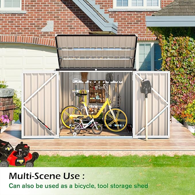 AECOJOY Outdoor Trash Can Storage, 46 Cu.Ft White Trash Can Storage Cabinet Shed Outdoor Horizontal Storage Cabinet Waterproof, Garbage Can Storage Bicycle Sheds & Outdoor Storage Clearance