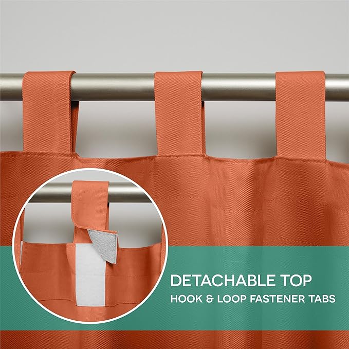 Exclusive Home Cabana Solid Indoor/Outdoor Light Filtering Hook-and-Loop Tab Top Curtain Panel Pair, 54"x108", Mecca Orange