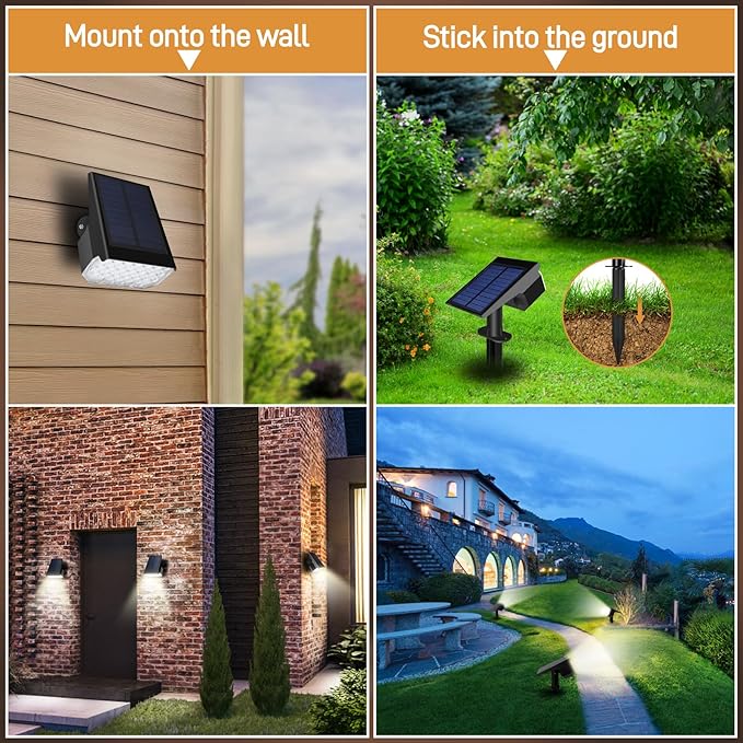 Solar Lights Outdoor Waterproof IP65, 7 Lighting Modes Color Changing 26 LED Solar Spot Lights Outdoor for Yard Garden Pathway Christmas Decor (Warm White, 2 Pack)