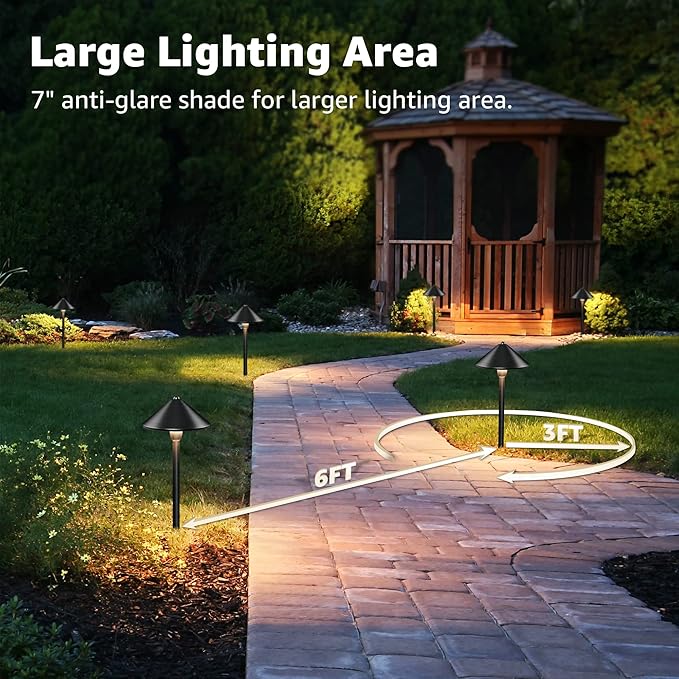 SUNVIE Low Voltage Landscape Lights 3W LED Pathway Lights Low Voltage 3000K Landscape Lighting 12-24V Waterproof Aluminum Wired Landscape Path Lights for Garden Walkway Yard ETL Listed Cord, 12 Pack