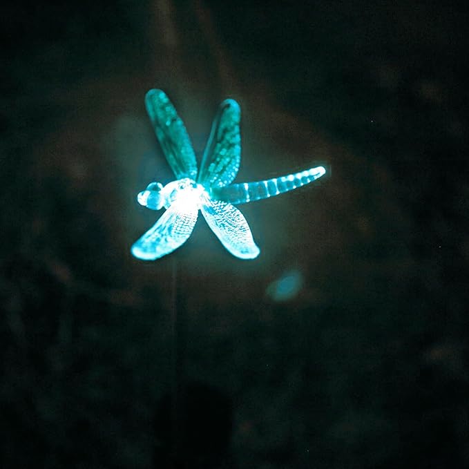 Outdoor Solar Garden Stake Light - Color Changing Decorative LED Stake Lamp In-ground Landscaping Lighting for Garden Patio Yard Lawn Pathway Flower Bed Decor Decorations Figurine Dragonfly