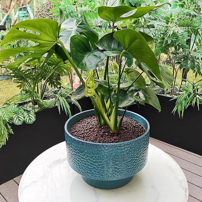 Ceramic Planters 13 Inch, Honeycomb Ceramic Pots for Plants Indoor Outdoor, Round Plant Pot with Drainage Hole, Large Planter Flower Pot, Reactive Glaze Blue