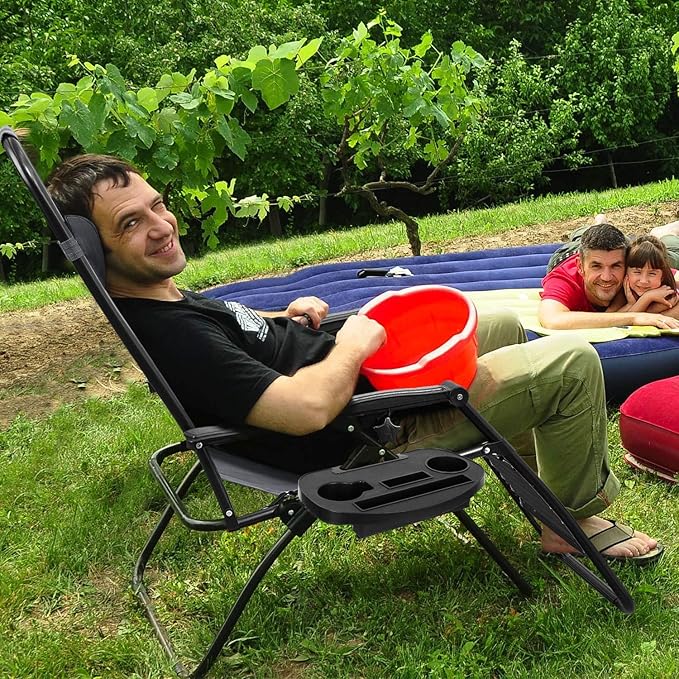 Homall Zero Gravity Chair - Patio Folding Lawn Lounge Chairs Outdoor Gravity Reclining Lounge Chair with Pillows for Poolside Backyard and Beach Set of 2 (Gray)