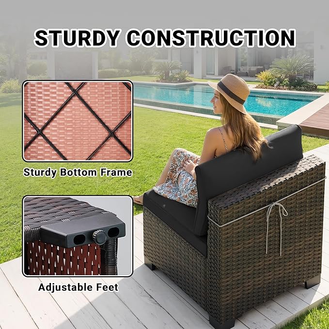 LEVELEVE 7 Pieces Outdoor Patio Furniture Sets,Rattan Conversation Sectional Set,Manual Weaving Wicker Patio Sofa with Tea Table(Black 7pcs)