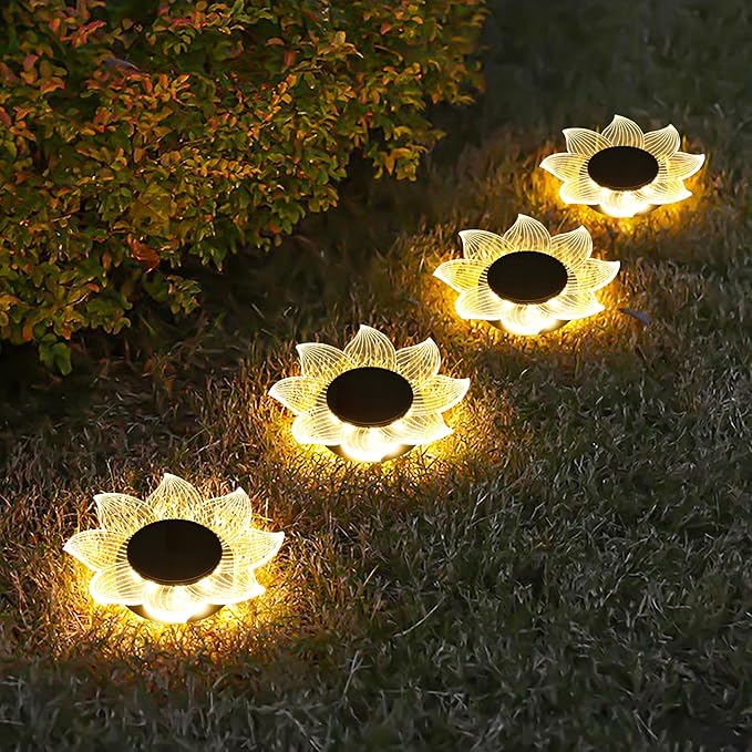 Roaming Acrylic Petal Bury Light 3-Pack Suitable for Gardens, Courtyards, Terraces, Corridors, Alleys, and Pedestrian Walkways (Sunflower)