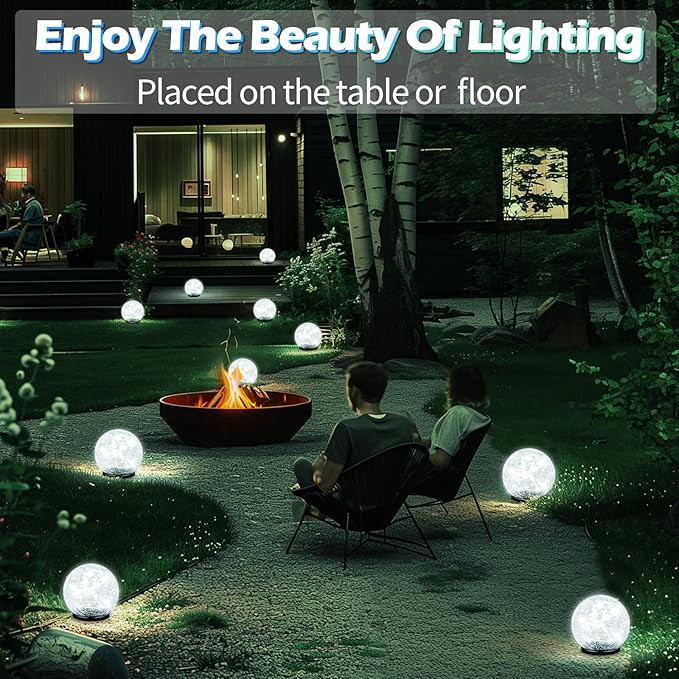 Coroor Garden Solar Ball Lights Outdoor Waterproof, 50 LED Cracked Glass Globe Power Ground for Path Yard Patio Lawn, Outdoor Decoration Landscape White (2 Pack 4.7'')