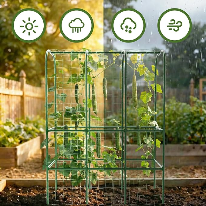 65" Tall Cucumber Trellis for Raised Bed, Garden Trellis for Climbing Plants Outdoor, U-Shape Metal Arch Vegetables Trellis Plant Support for Zucchini Squash Vines