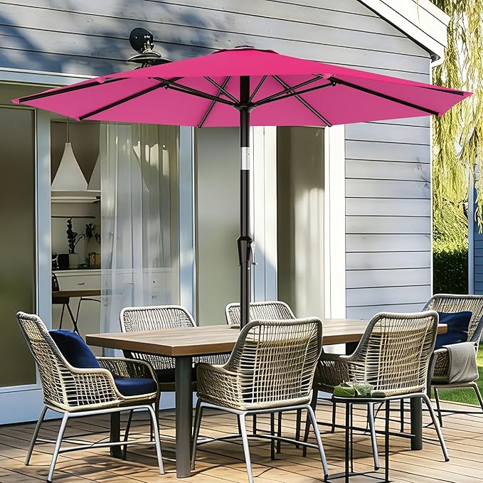 AreShark 9 FT Patio Umbrella for Outdoor, Outdoor Table Umbrella with Push Button Tilt and Crank, Outdoor Patio Umbrellas with 8 Sturdy Ribs for Market, Garden, Pool (Rose Pink)