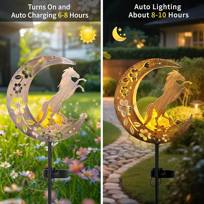 JOBOSI Solar Moon Horse Decorative Light Gift, Portable Decorative Ground Stake Light, Gifts for Women Grandmothers, Garden Lawn Decor Christmas & New Year Gift