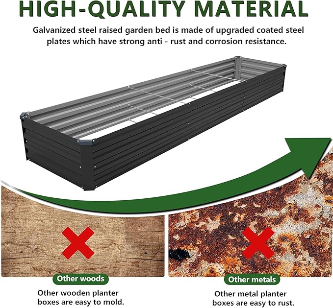 12×2×1FT(2PCS) Galvanized Raised Garden Bed Kit, Metal Planter Boxes,Large Outdoor Planters Garden for Planting Vegetables,Flowers,Herbs -Black