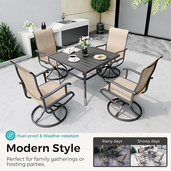Pamapic Textilene Outdoor Dining Chair 1 Piece, Perfect for Garden, Backyard, Poolside, Patio, Beige