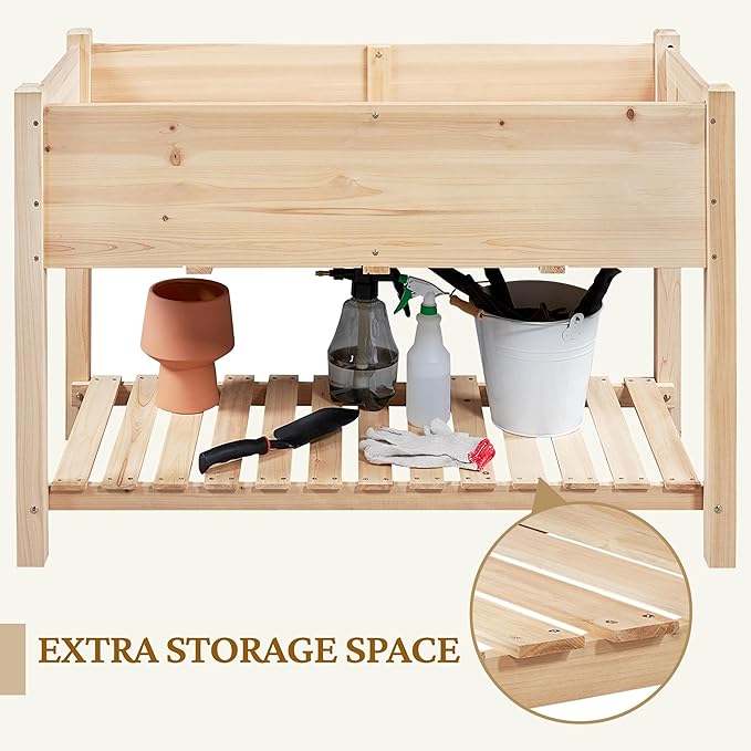 Yaheetech 47x23x32in Wooden Raised Garden Bed with Legs & Storage Shelf Horticulture Wooden Elevated Planter Box Vegetable Growing Bed for Flower/Herb/Backyard/Patio
