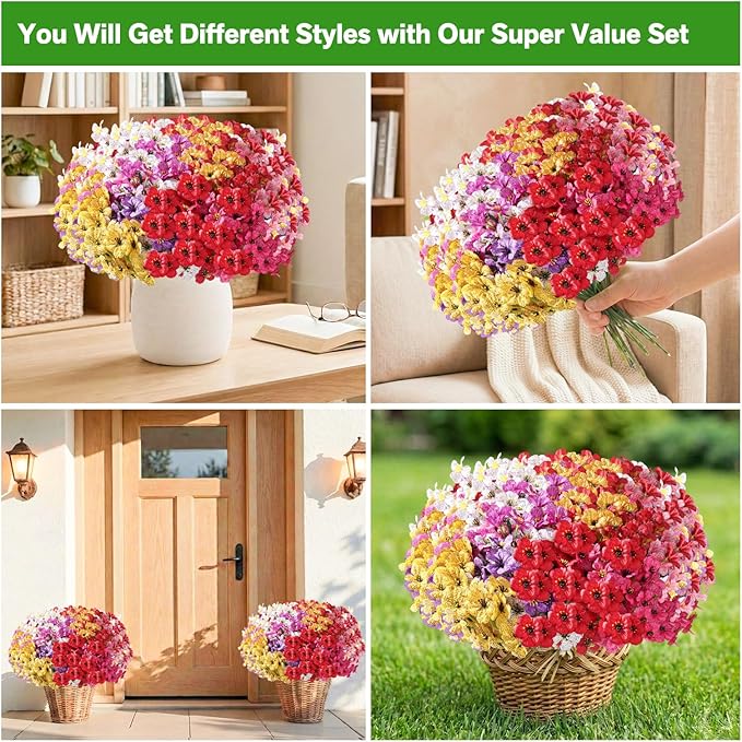 22 Pack Artificial Flowers for Outdoor Indoor Fake Plants, Faux Silk Flowers for Outdoors Outside Front Porch Hanging Planter Window Box Garden Spring Decoration(Multi-Colour)