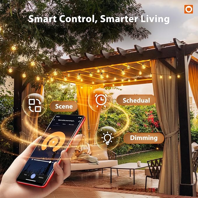 addlon Outdoor String Lights 100FT G40 with APP Control, 54 LED Shatterproof Bulbs, Dimmable Patio Globe Lights Waterproof, Hanging Outside Lighting for Backyard, Garden, Deck, Balcony, Café