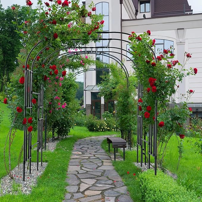 DoCred Large Garden Arch Trellis for Climbing Plants, 87 Inch Tall Metal Plant Support Trellis Archway for Climbing Vine Vegetable/Fruit/Flower Outdoor Yard Lawn Garden Arch Tunnel Trellis