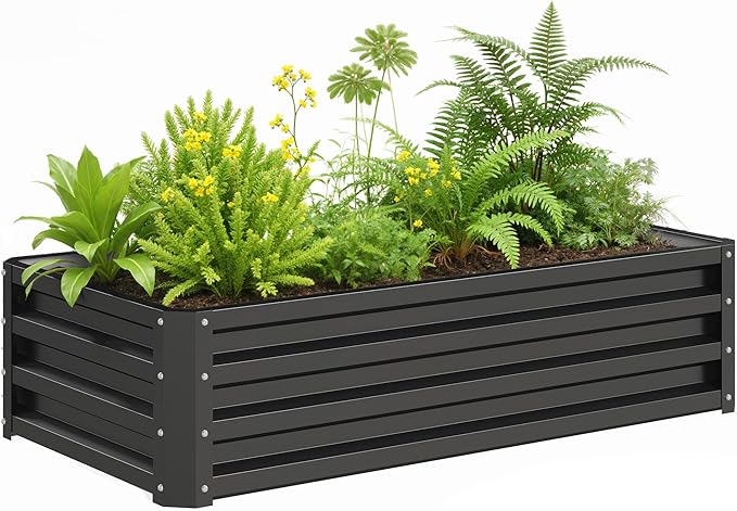 Outsunny Galvanized Raised Garden Bed, 4' x 2' x 1' Metal Planter Box, for Growing Vegetables, Flowers, Herbs, Succulents, Gray