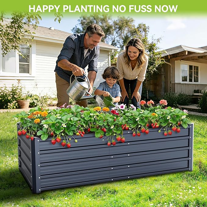 Ohuhu 6x3x1.5FT Metal Raised Garden Bed Outdoor, Reinforced Galvanized Steel Rustproof Planter Box, 100% Non-Toxic, 202 Gal Large Capacity Heavy Duty Raised Beds for Growing Vegetables Flowers Herbs