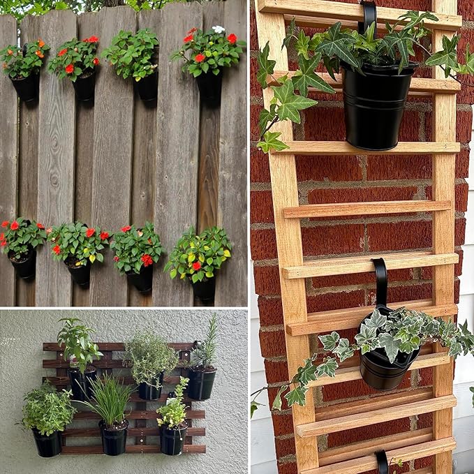 20 Pack 4 Inch Railing Hanging Planter, Black Small Hanging Bucket Planters, Metal Hanging Flower Pots, Metal Railing Bucket for Outdoor, Balcony, Fence, and Porch with Detachable Handles