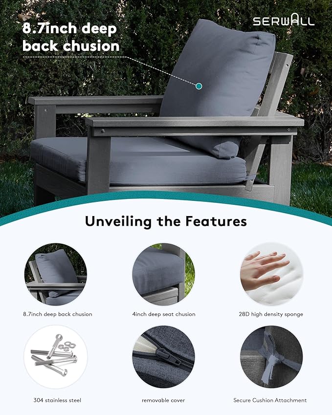 SERWALL HDPE Patio Conversation Set, 6-piece Sectional Outdoor Furniture Set, All Weather Outdoor Couch Set Patio Furniture Set for Deck, Lawn, Blue Frame with Grey Cushion