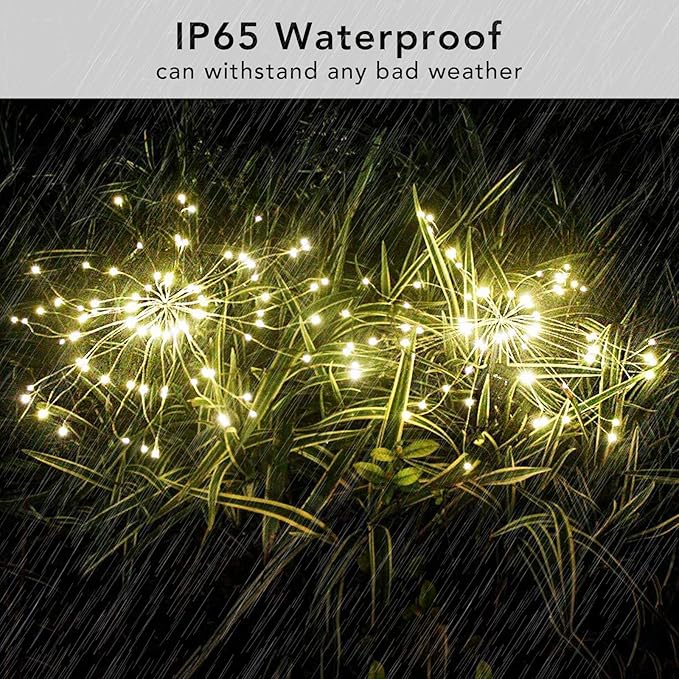 FOOING 6 Pcs Solar Garden Lights Solar Firework Lights, 200 LED String Light 2 Modes Twinkling Nightlight for Outside, Wedding, Party,Patio Home Deceration (Warm White)